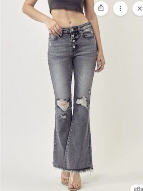 NWT Risen Mid Rise Distressed Button Fly Flare Jeans NWT - Size 25/1